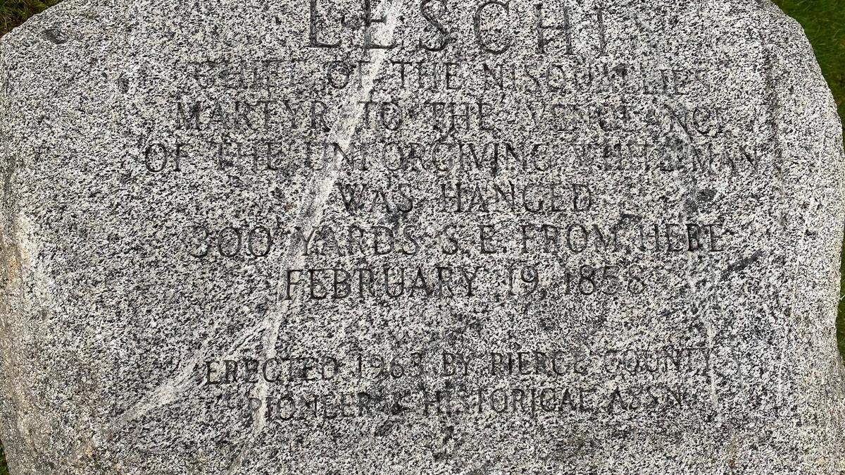 A monument to Chief Leschi was knocked off its base at a Lakewood strip mall.