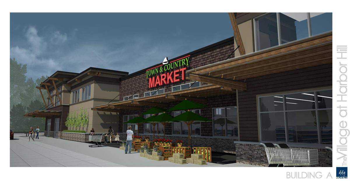 A rendering of a proposed Town & Country Market in the Village at Harbor Hill in Gig Harbor, which was scuttled in 2020.