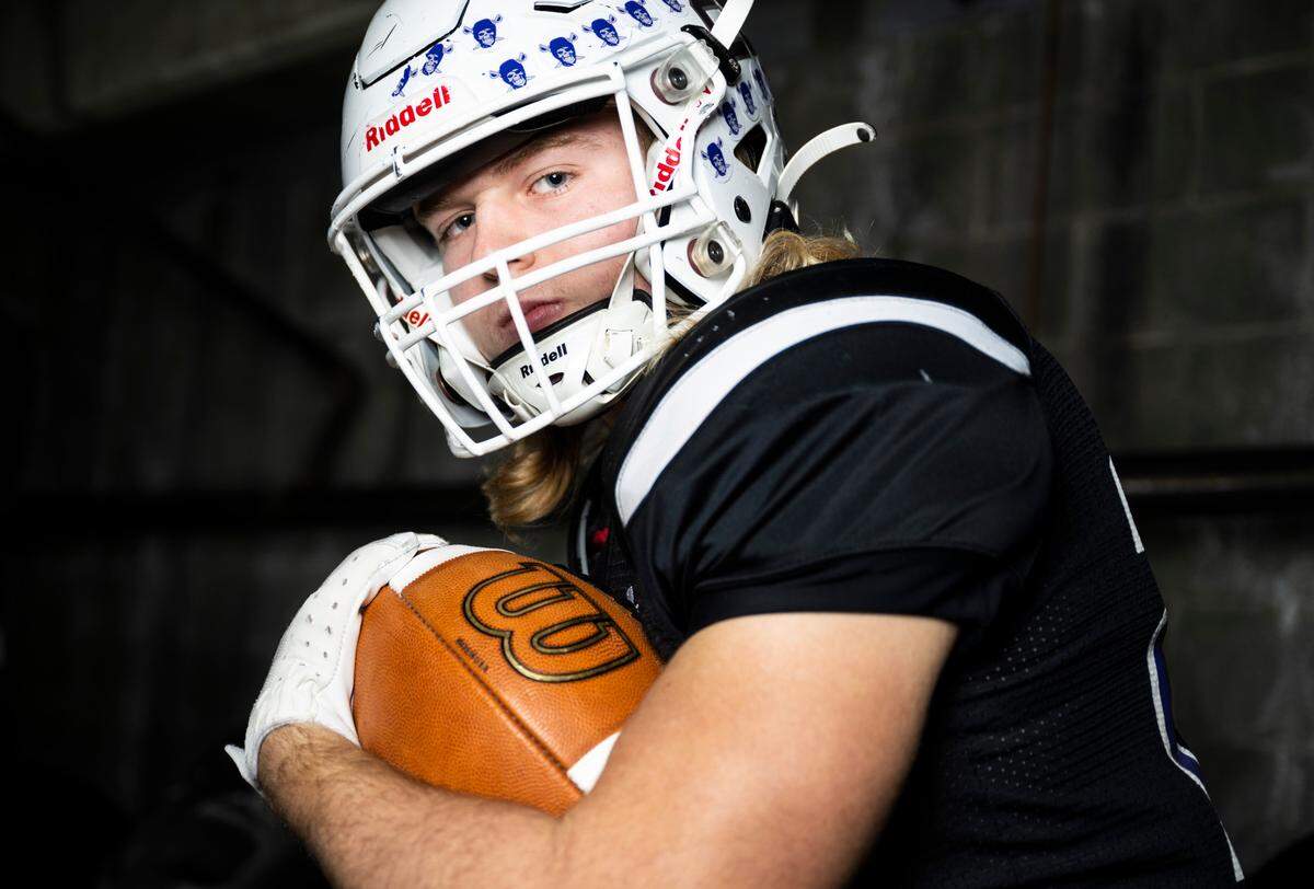 Sumner junior Matthew Spurbeck poses for a portrait after being selected as a running back for The News Tribune’s 2022 All-Area football team, at Mount Tahoma High School in Tacoma, Wash. on Dec. 4, 2022.