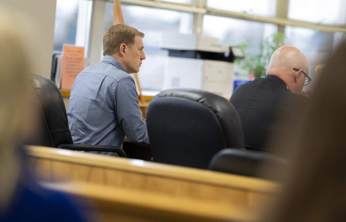 Jordan Henderson looks on during his trail for 12 counts of first-degree child molestation on his former students, at Pierce County Superior Court, on Tuesday, Dec. 9, 2025, in Tacoma, Wash.