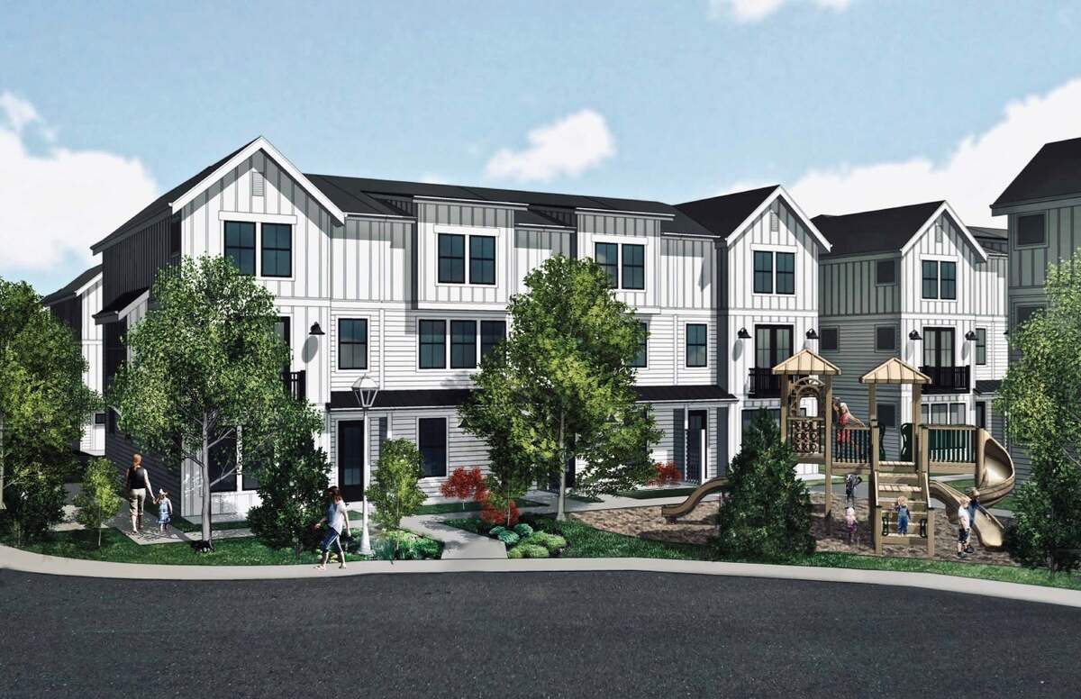 A rendering from 2022 shows plans for the townhomes near Charlotte’s Blueberry Park from Soundbuilt Homes.