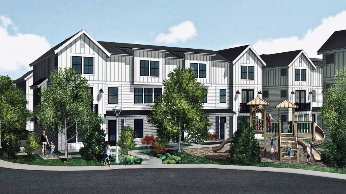 Rendering shows plan for new townhomes near Charlotte’s Blueberry Park from Soundbuilt Homes at site newly purchased from Green Harbor Communities.