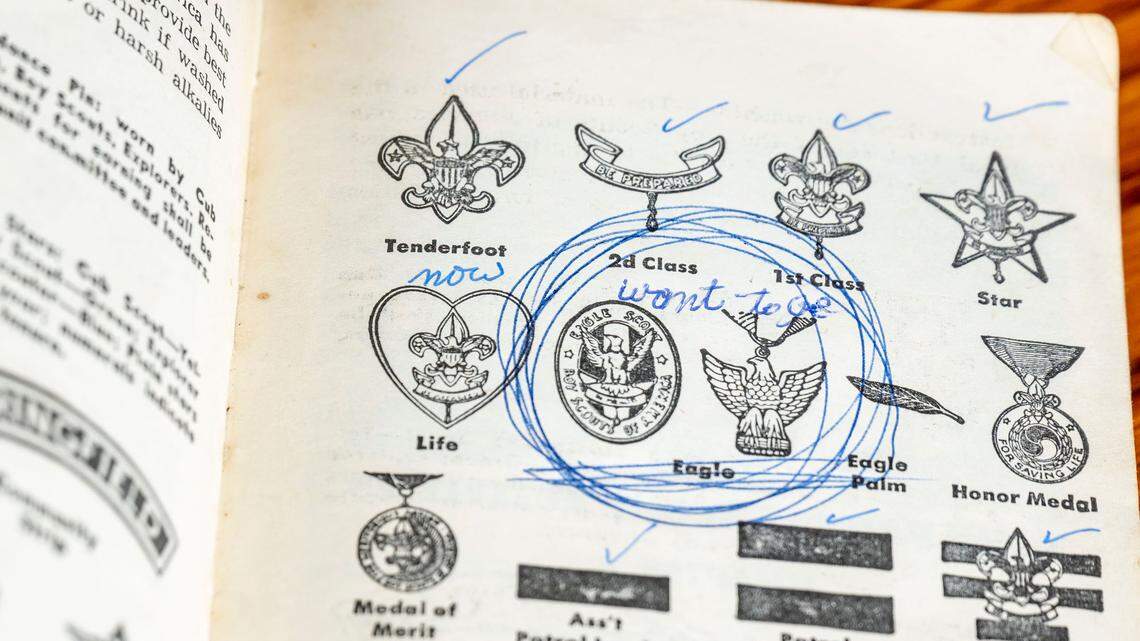 In his Boy Scouts of America handbook, after achieving each rank as a Boy Scout, Samuel Jones would mark his progress with the ultimate goal being awarded Eagle Scout.