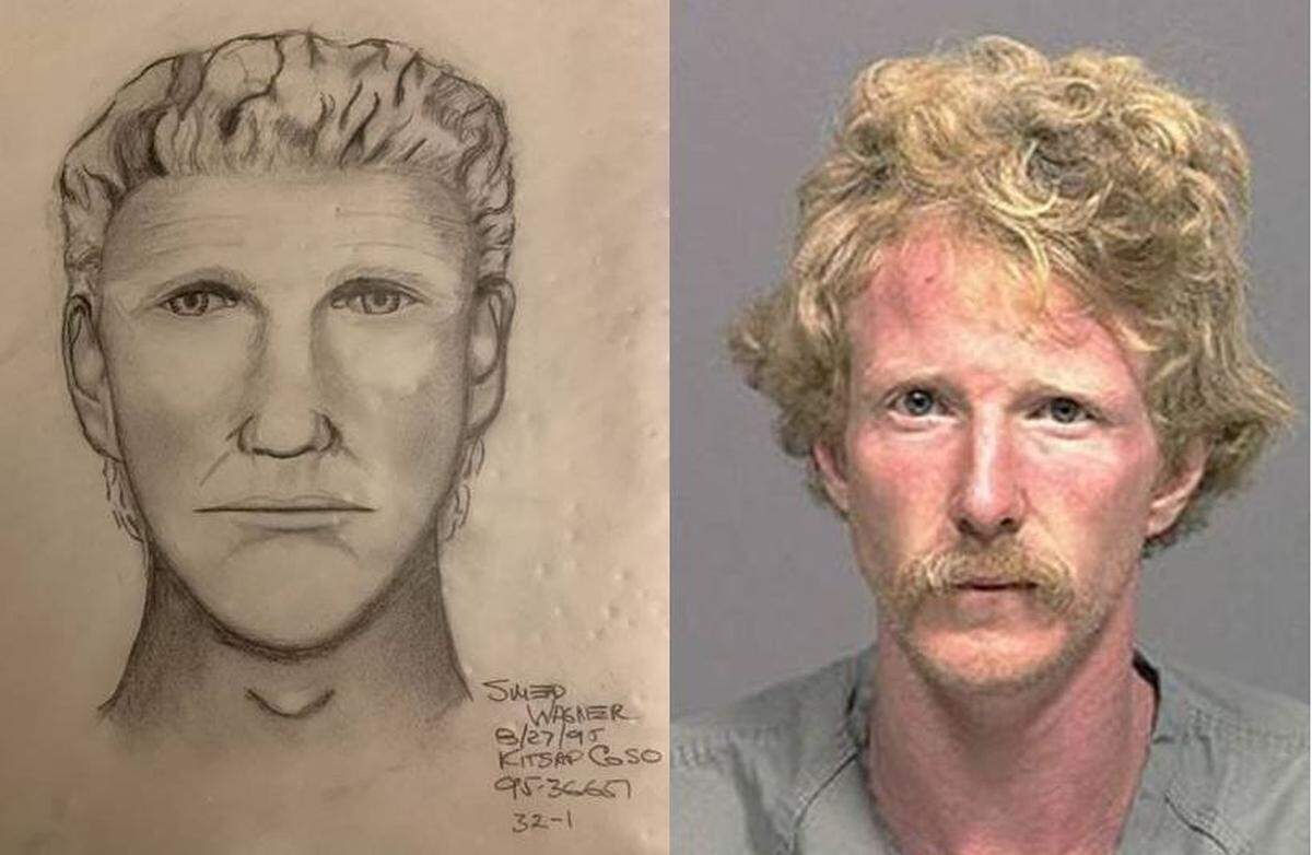 An artist’s rendering of the person last seen with Patricia Barnes is pictured next to a photo of Douglas Keith Krohne, who investigators believed killed her.