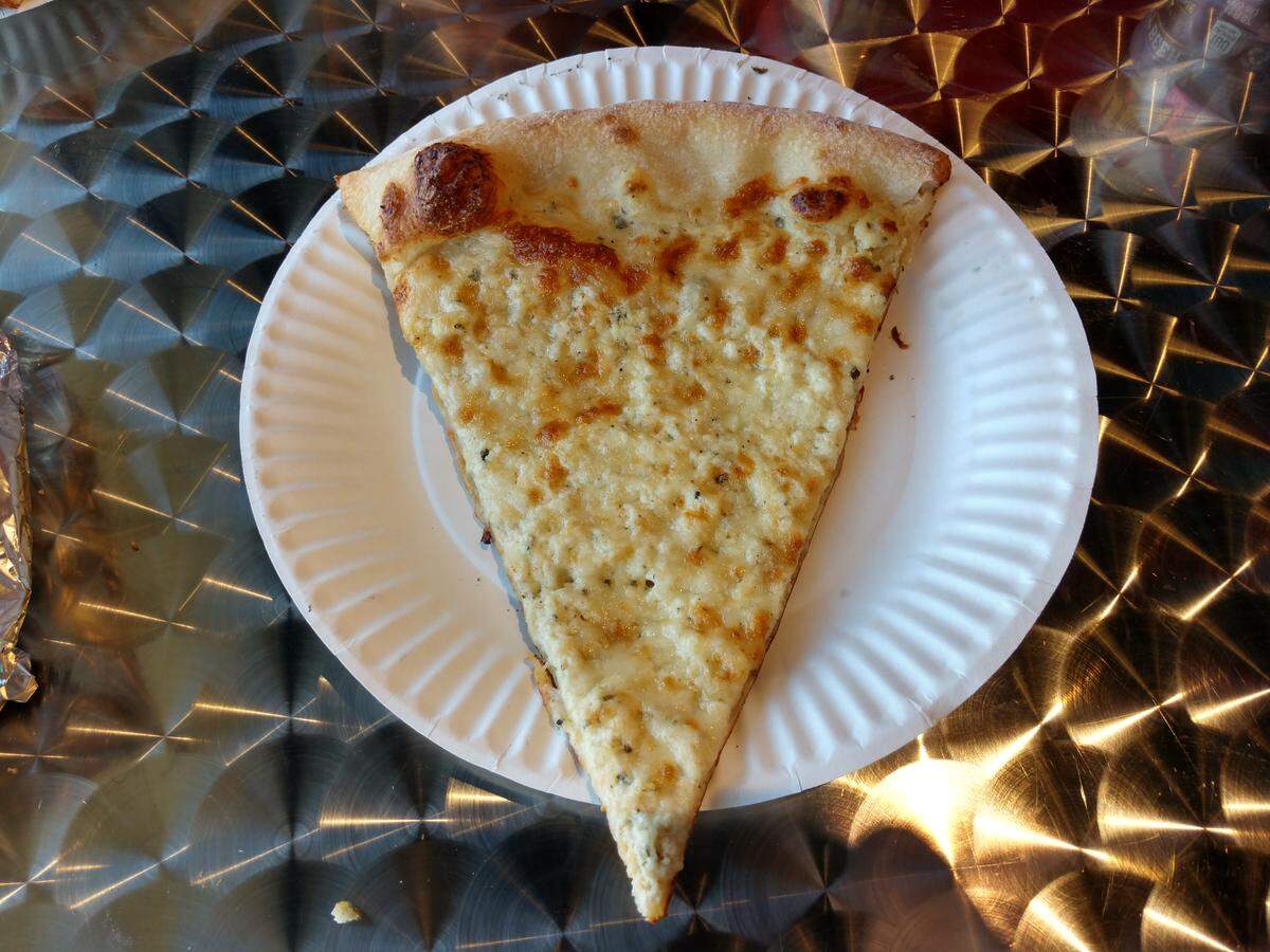 The white pizza with ricotta and mozzarella from Salamone’s Pizza.