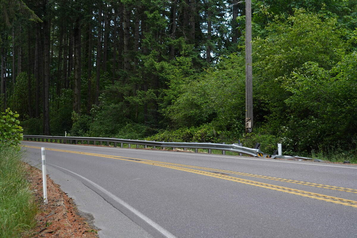The guardrail runs along a stretch of state Route 302 known locally as the “Wauna curves,” leading from the Purdy Bridge into the Key Peninsula.