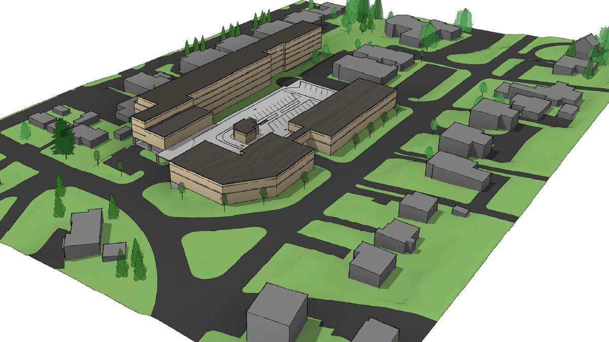 A rendering of a proposed senior community at the property of Browns Point Town Center in Northeast Tacoma. This is the view from the southeast.