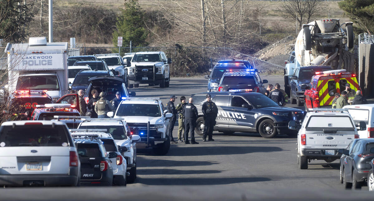 Police shut down an area off of Steele Street in Lakewood, Washington, on Wednesday, Jan. 22, 2025.