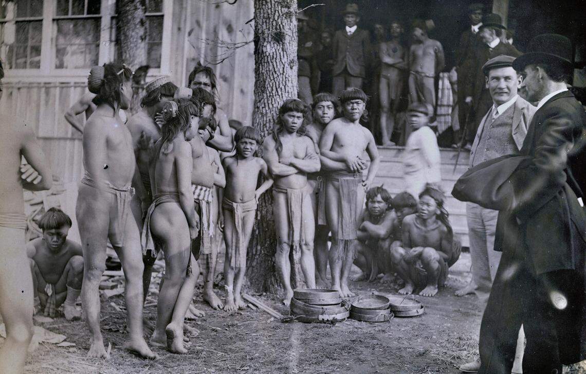 A group of Philippine “Head-Hunters” on display at the 1904 World’s Fair in St. Louis. (Jessie Tarbox Beals/Missouri Historical Society)