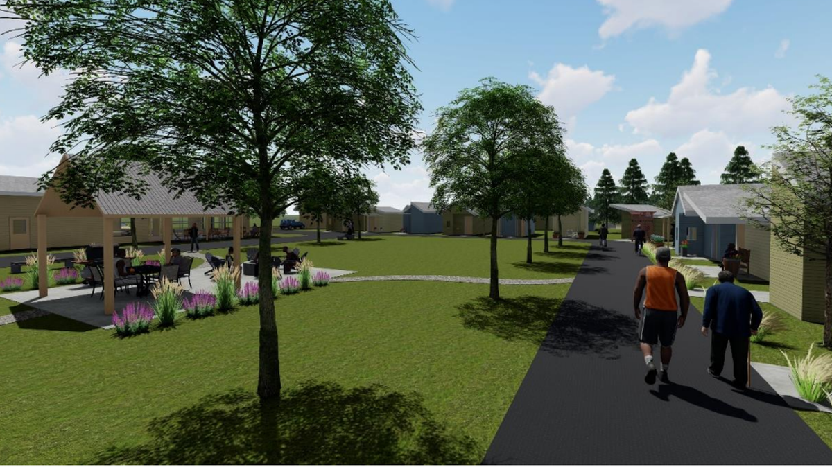 An artist rendering depicts a proposed common space at a Community First Village near Spanaway.
