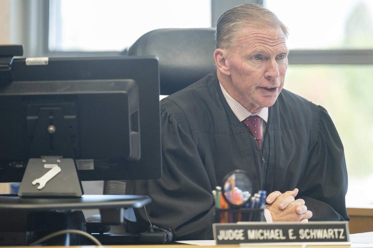 Judge Michael Schwartz oversees a hearing about the terms of sentencing for former NBA SuperSonics star Shawn Kemp on Friday, Sept. 19, 2025, at Pierce County Superior Court in Tacoma.