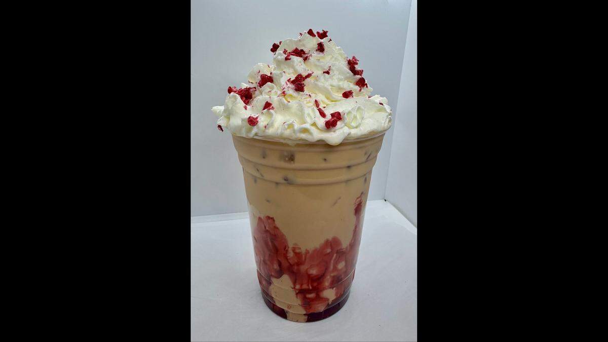 The White Ruston Raspberry Mocha, an espresso drink at The Coffee Spot.