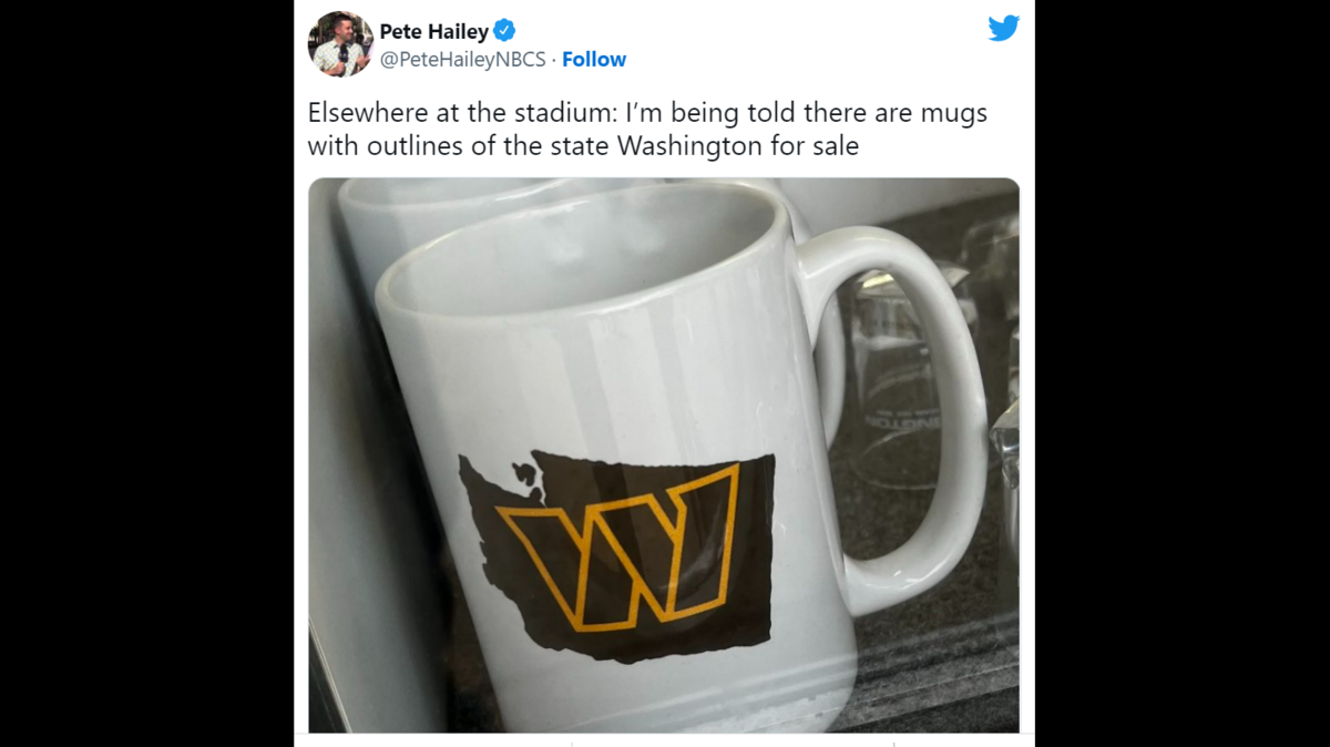 The Washington Commanders sold coffee mugs with their logo over Washington state on Sept. 11, 2022.