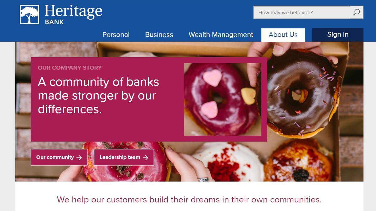 A screenshot of Heritage Bank’s website. The area banking system is consolidating its Tacoma office operations into one location on Pacific Avenue.