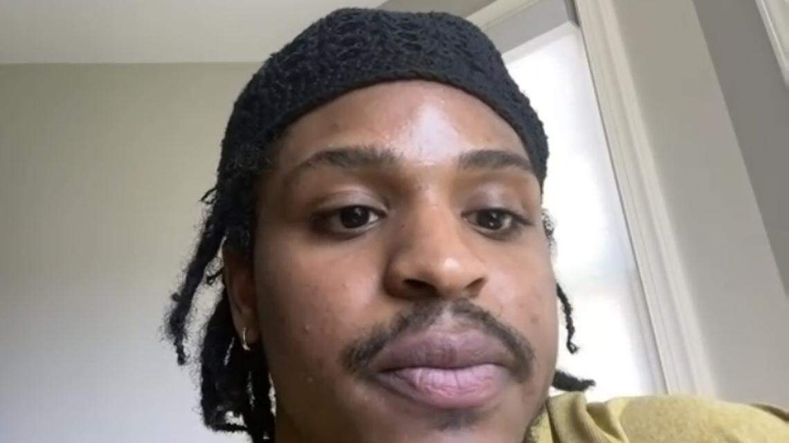 New Seahawks linebacker Devin Bush on an online Zoom call April 13, 2023. Seattle signed him as a free agent from Pittsburgh in March 2023.