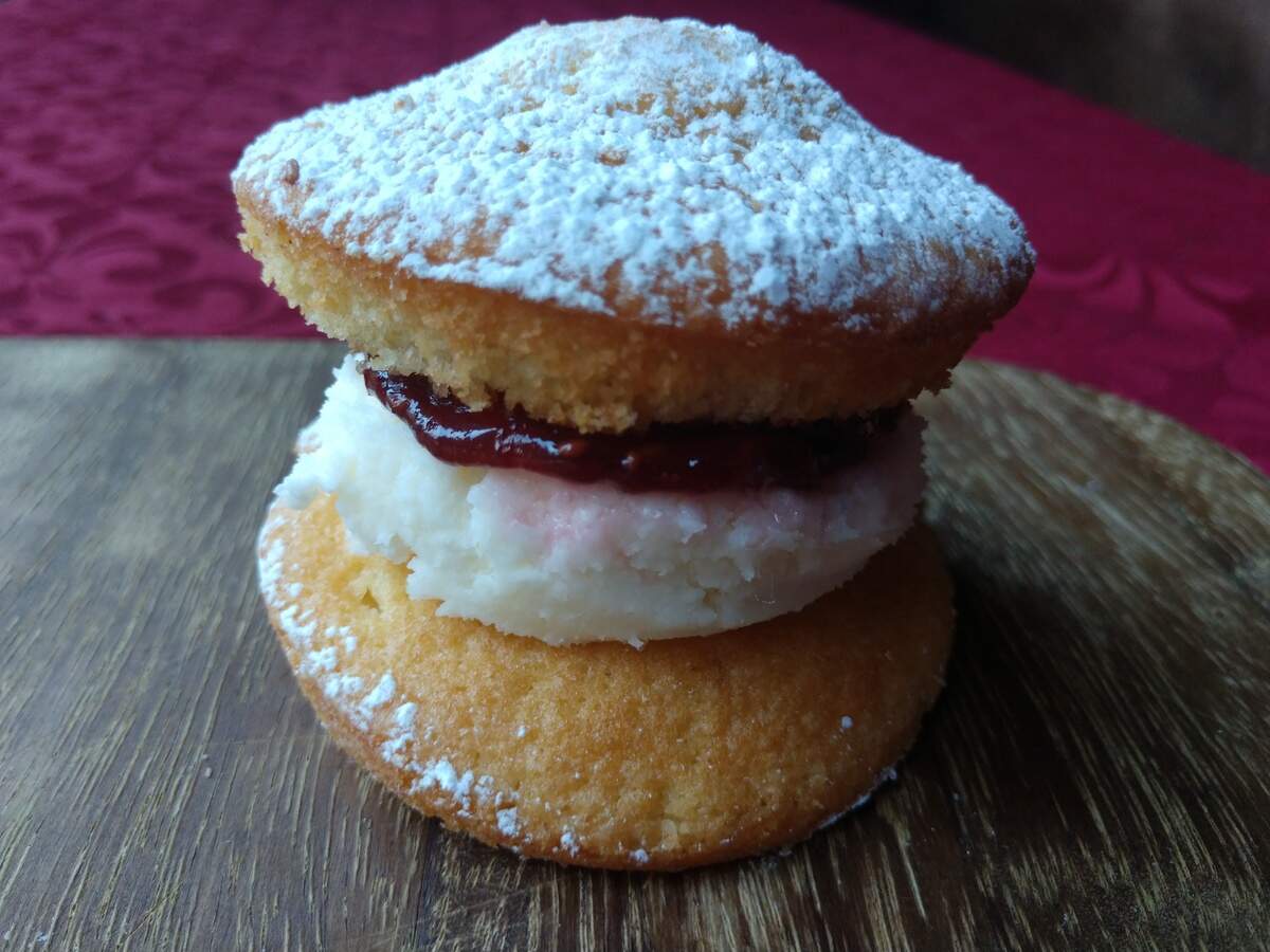 A raspberry mini Vickie cake from British Bites, a bakery and grocery store with tea service in downtown Puyallup.