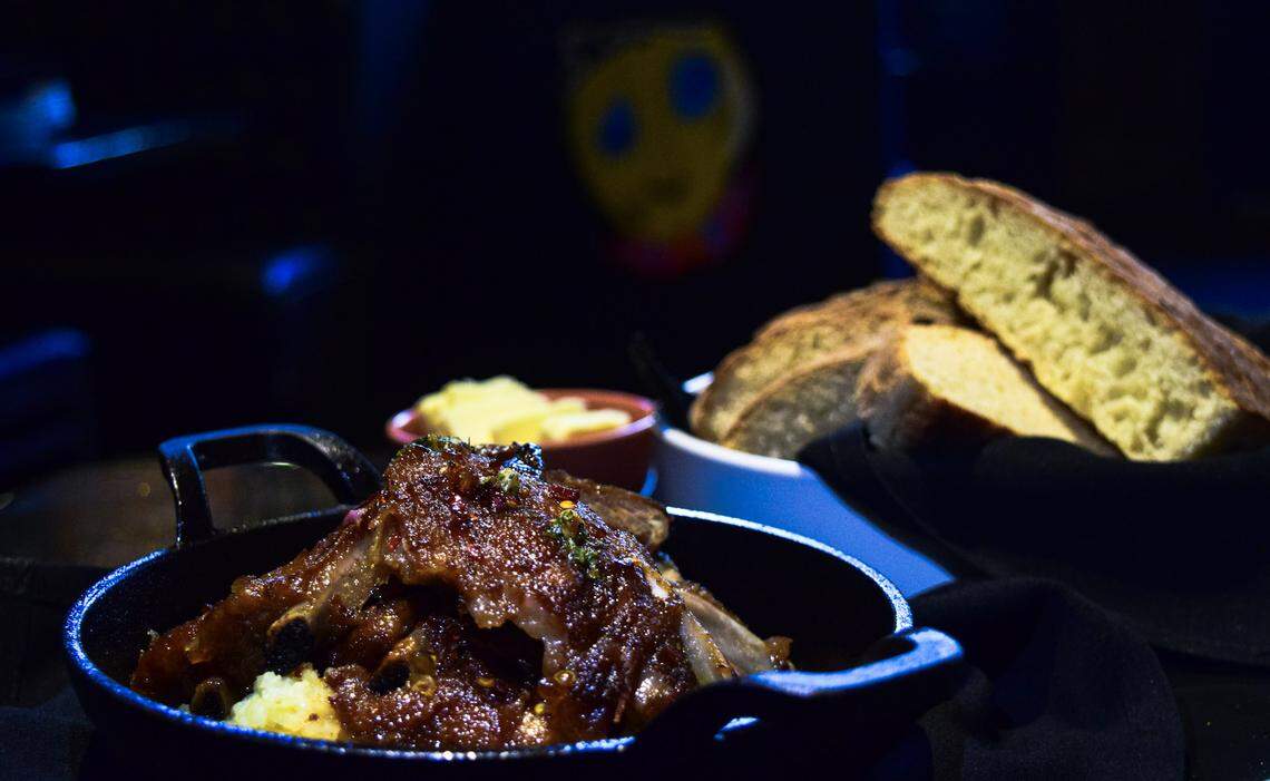 One of many hot tapas is the honey-glazed pork ribs with saffron rice (costillas de cerdo de miel picante). Mains are served with housemade focaccia and borana from chef de cuisine Maria Hunt.