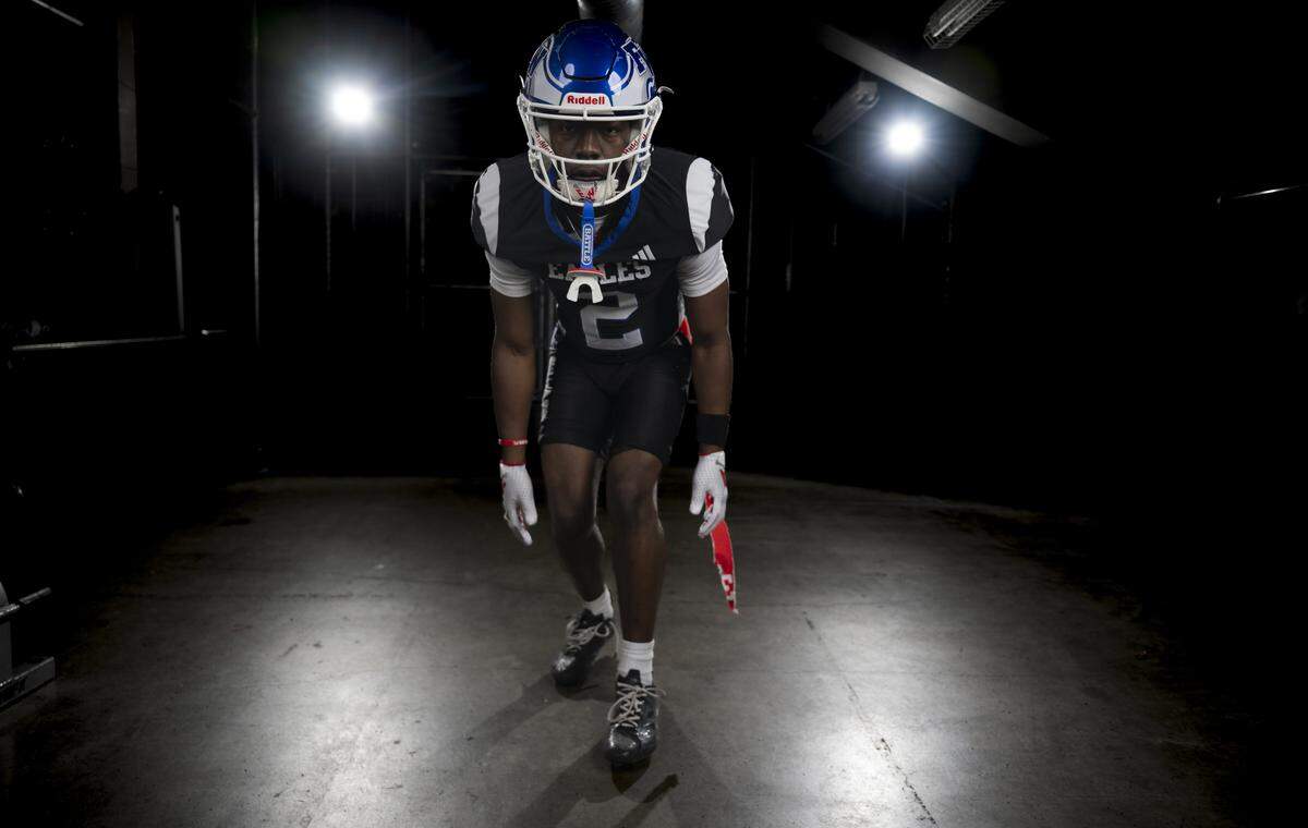 Federal Way senior defensive back Zamarie Tellez poses for a portrait after being selected as first-team defense for The News Tribune’s 2025 All-Area football team at Mount Tahoma High School, on Sunday, Dec. 7, 2025, in Tacoma, Wash.