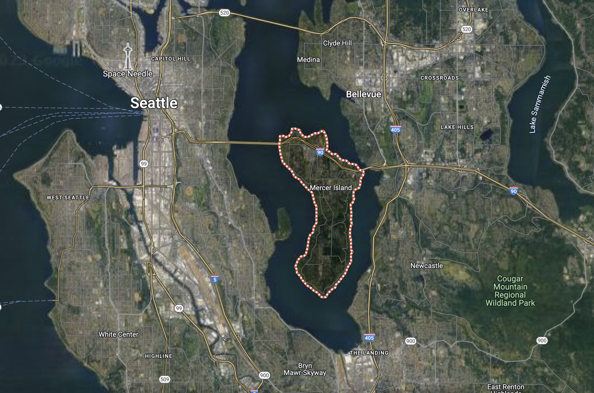 A shot from Google Maps of Mercer Island, Washington. The small suburb of Seattle ranked among the most envied suburb lifestyles in America.