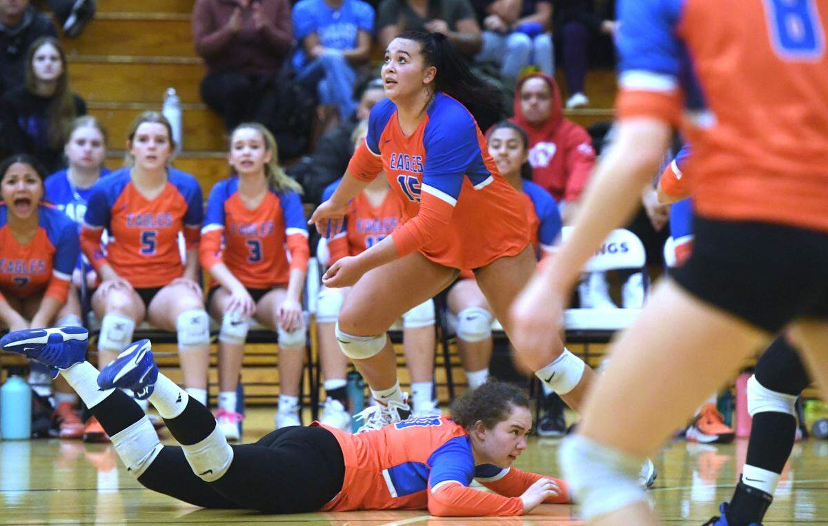 Graham-Kapowsin senior outside hitter Hailey Brockway during the regular season finale volleyball match against the Puyallup Vikings at Puyallup High School in Puyallup, Washington, on Tuesday, Oct. 25, 2022.