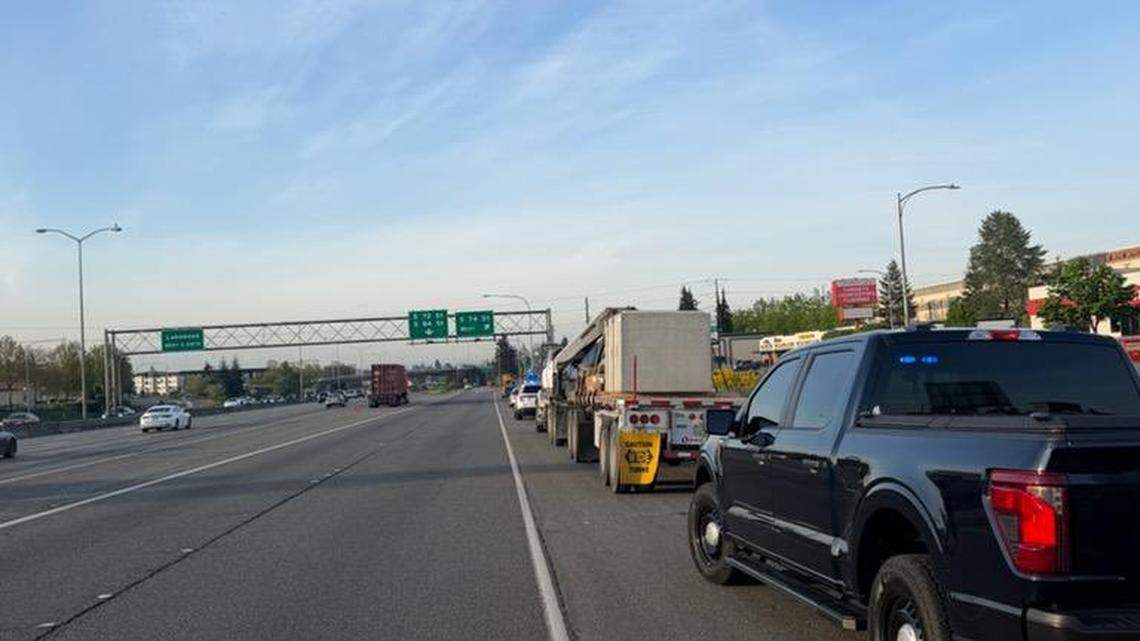 Over a dozen vehicles near Lakewood hit debris on I-5. Traffic delays expected