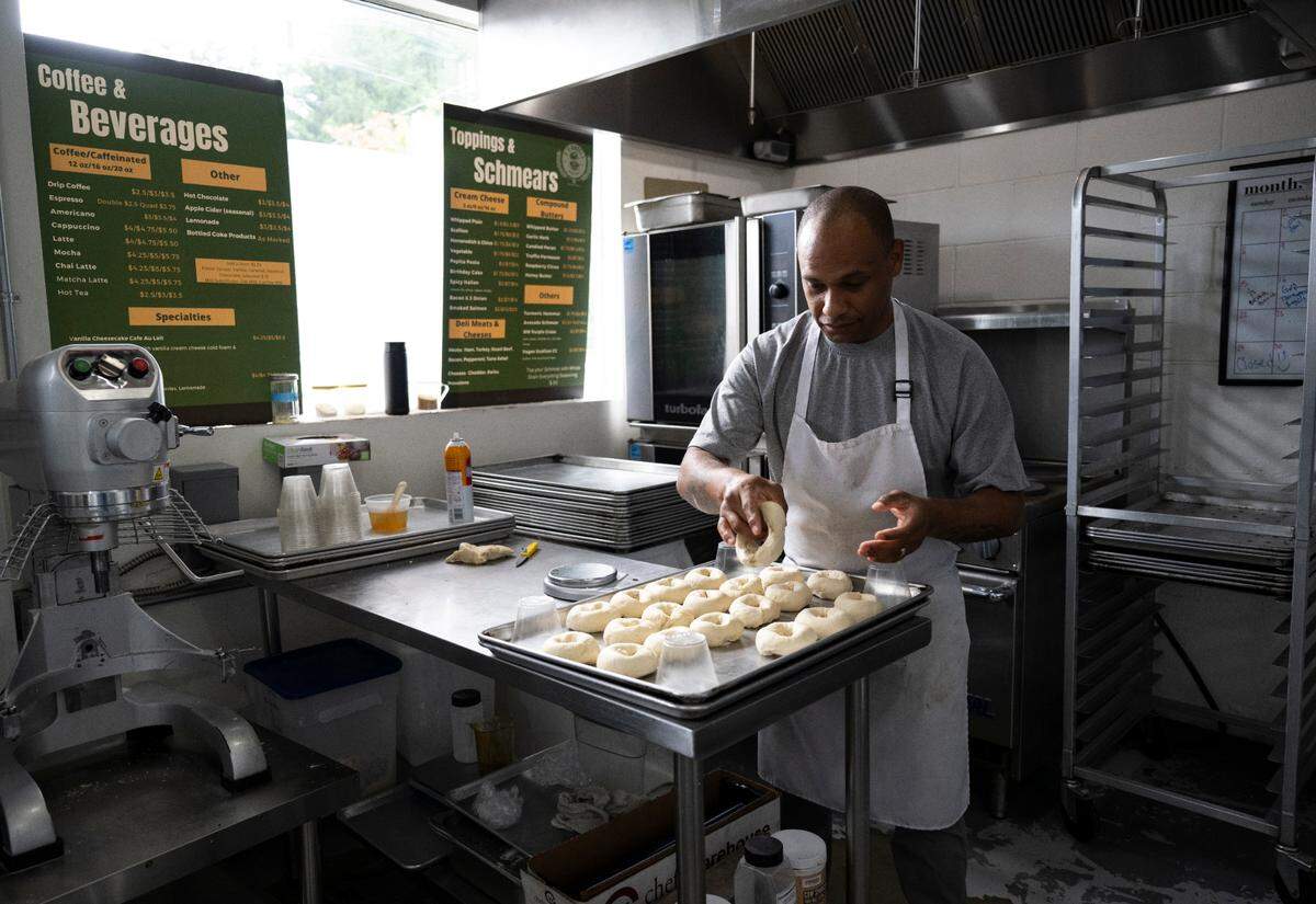 Jay Bell shapes 500-600 bagels a day. He and his colleagues will compete against 30-some other shops from the United States, Australia and Portugal at BagelFest on Sept. 28.