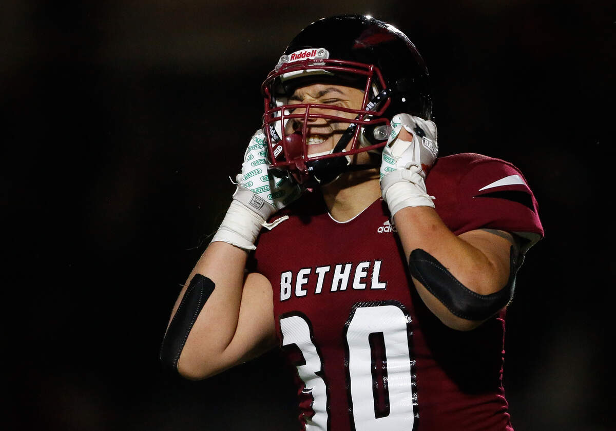Bethel’s Davauntae Holden reacts after a blocked PAT during the fourth quarter. Bethel played Kennewick in a football game at Art Crate Field in Spanaway, Wash., on Saturday, Nov. 23, 2019.