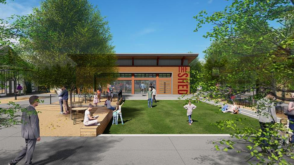 Rendering shows plans for McCormick Village Retail Center, which is envisioned as pedestrian friendly.