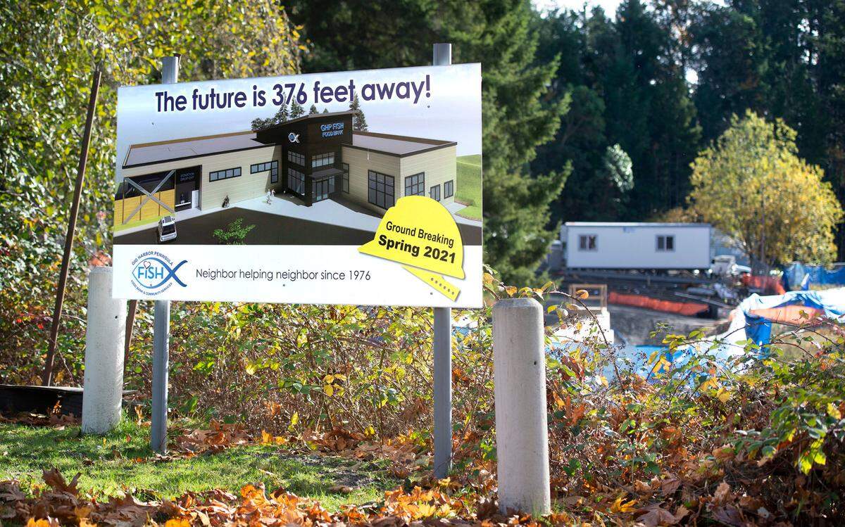 Construction of the new Gig Harbor Peninsula FISH food bank is well under way just to the south of the current facility in Gig Harbor, Washington, shown on Tuesday, Nov. 16, 2021.