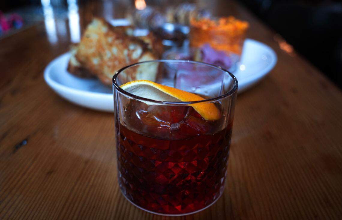 The House Negroni, featuring gin, house bitter blend and punt e mes at en Rama restaurant and bar in downtown, Washington, on Tuesday, March 12, 2024.