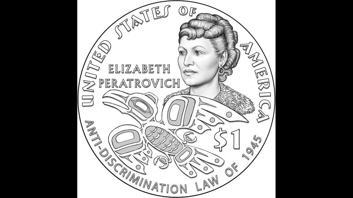 Alaska Native civil rights activist Elizabeth Peratrovich is featured on a $1 coin that debuted in 2020.