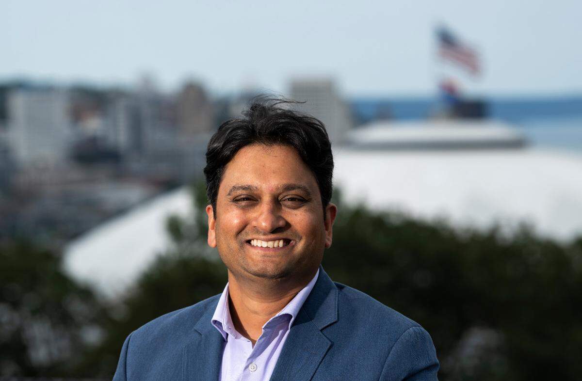 Newly appointed Tacoma City Council member for District 4 Sandesh Sadalge poses for a portrait in his district on the Eastside, on Wednesday, July 17, 2024.