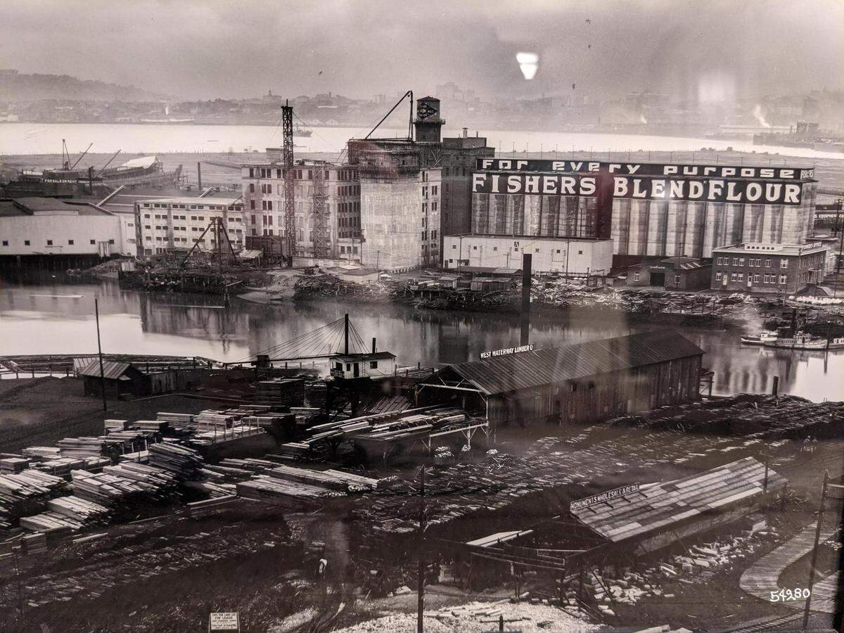 Fisher Flouring Mills opened on Seattle’s Harbor Island in 1911, pictured here in an image in Jim Erickson’s new book on Fisher Scones, courtesy of Phelps Fisher, great-grandson of the company’s co-founder.