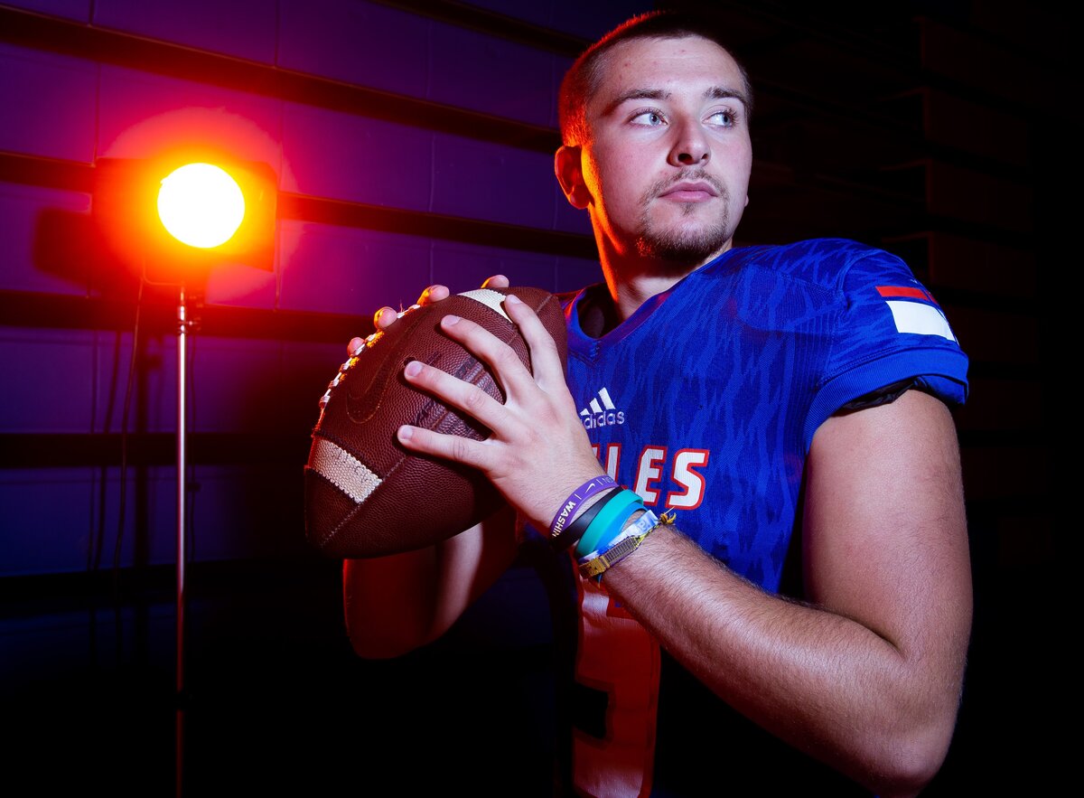 Quarterback Dylan Morris at Graham-Kapowsin High School in Graham, Wash., on Wednesday, Aug. 15, 2018. .