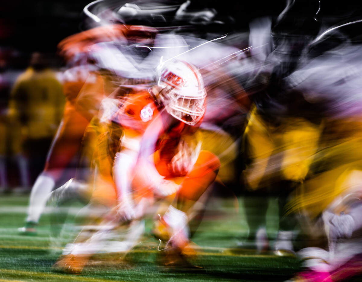 Lakes’ Aslan Fraser rushes during the third quarter. Lincoln played Lakes in a football game at Harry Lang Stadium in Lakewood, Wash., on Friday, Oct. 25, 2019.