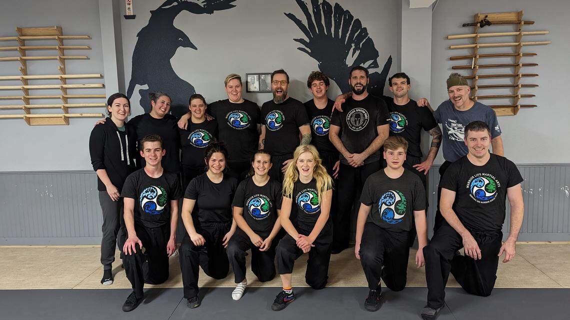 Students of Warrior Life Martial Arts, a studio that offered classes in martial arts forms including Japanese juijtsu until its closure in August 2025, in Gig Harbor, Wash.