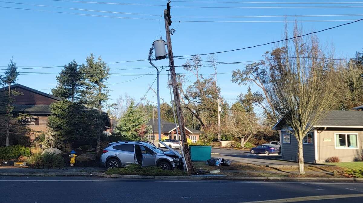Pioneer Way in Gig Harbor has closed after a driver crashed their vehicle into a power pole and transformer on Feb. 26, 2025.