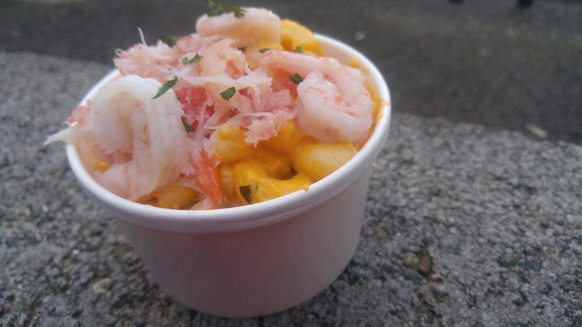 Seafood mac and cheese from Basecamp at Cheney Stadium.