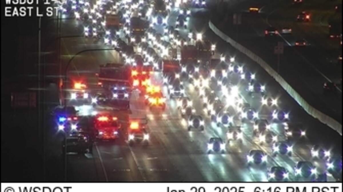 A 4-car collision Wednesday, Jan. 29, 2025 blocked three right lanes on northbound I-5 near the Tacoma Dome starting at around 5:47 p.m.