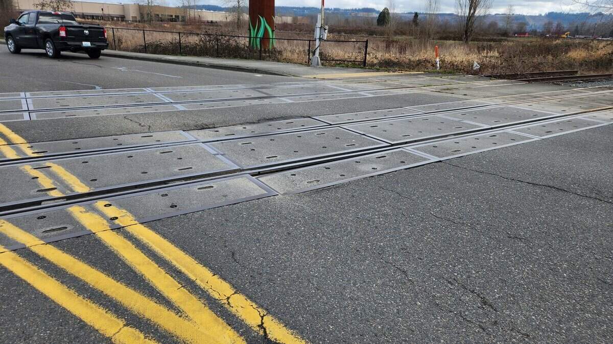 The railroad crossing at Shaw Road East and Pioneer Way East in Puyallup is undergoing repairs. (City of Puyallup)