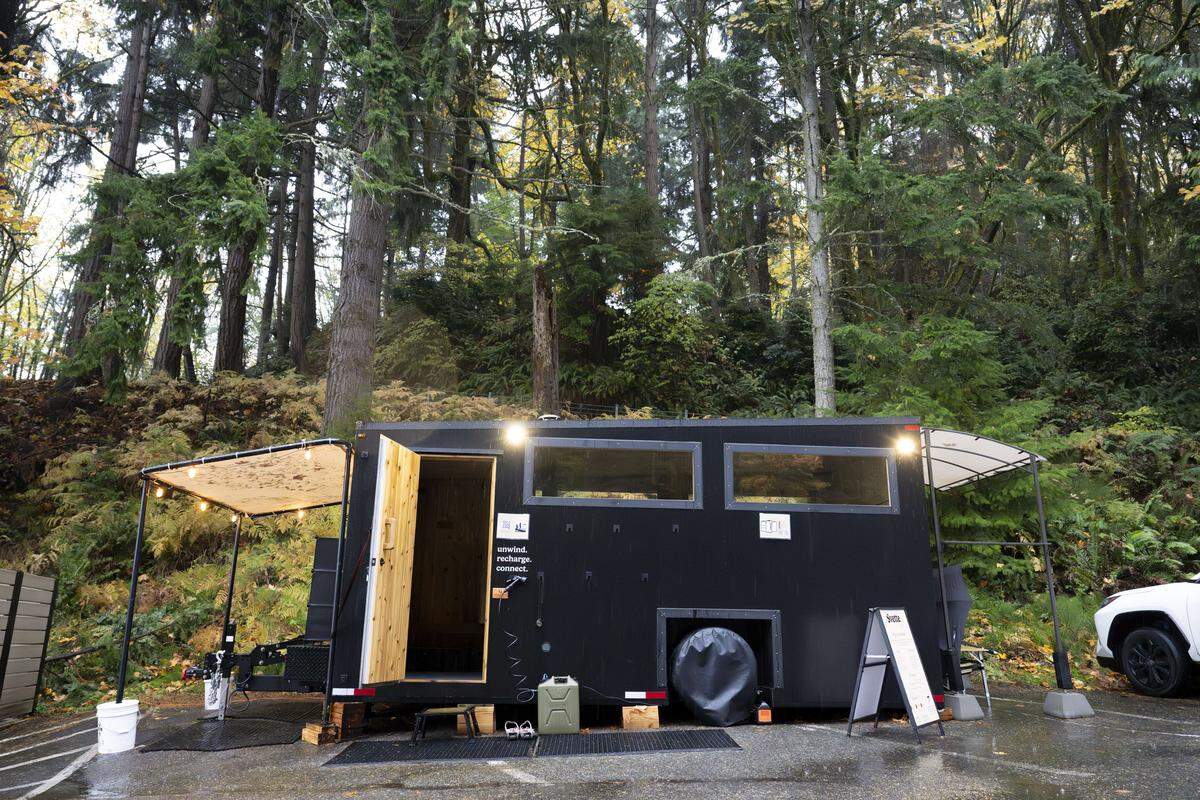 The Svette Sauna is located in the parking lot of Owen Beach at Point Defiance Park, pictured on Friday, Oct. 31, 2025, in Tacoma.