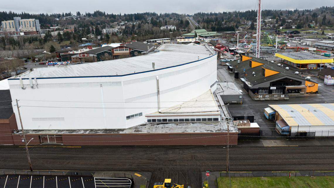 Ninth Street Southwest is closed and under construction behind the Washington State Fairgrounds, on Wednesday, Feb. 5, 2025, in Puyallup.
