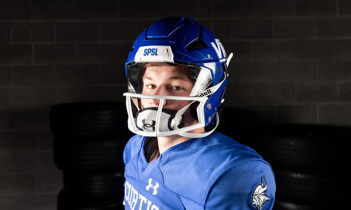 The News Tribune 2024 All-Area first-team defensive back selection Parker Mady, Curtis, poses for a portrait at Mount Tahoma High School, on Sunday, Dec. 8, 2024, in Tacoma, Wash.