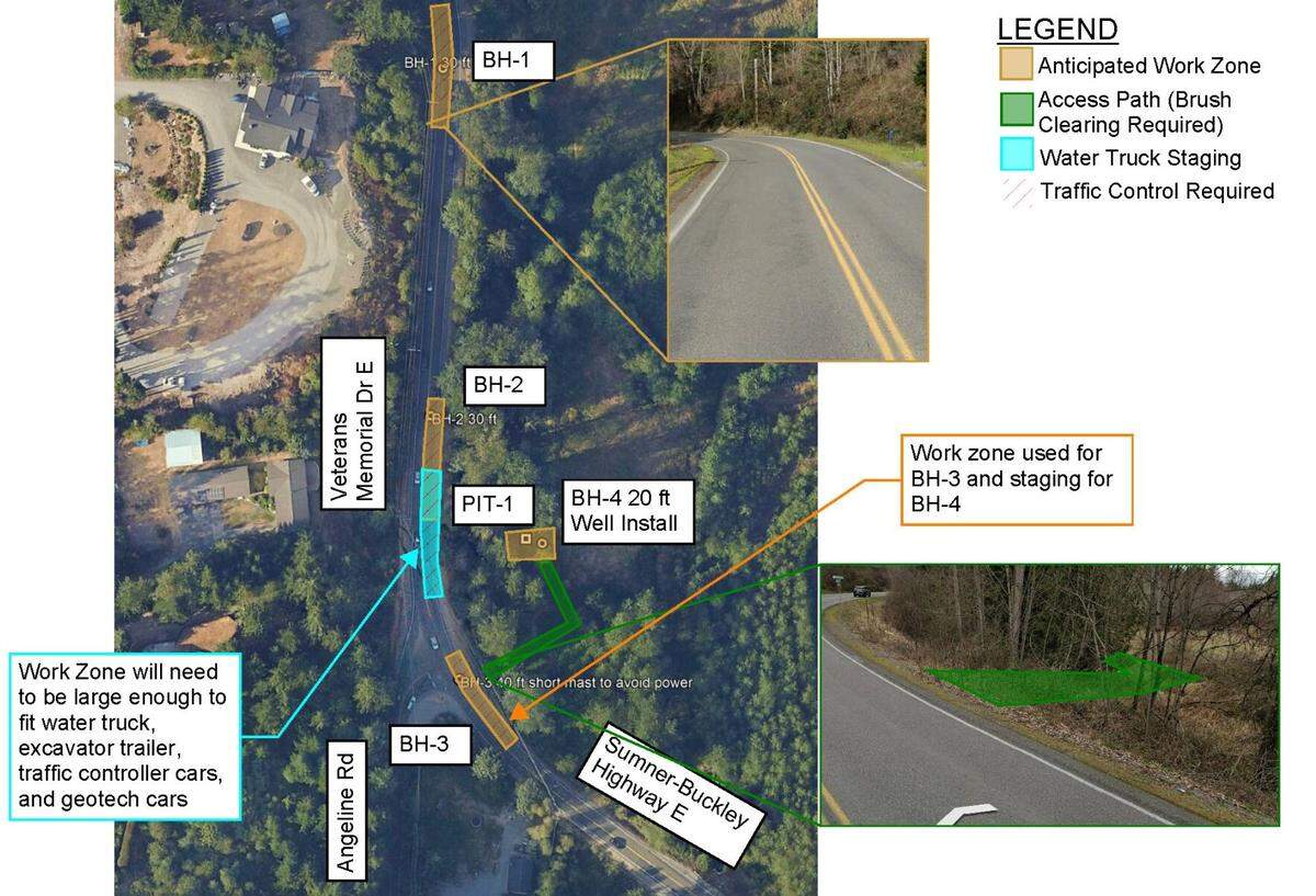A diagram of the work planned for a future roundabout at Angeline Road and Veterans Memorial Drive East in Bonney Lake, Wash.