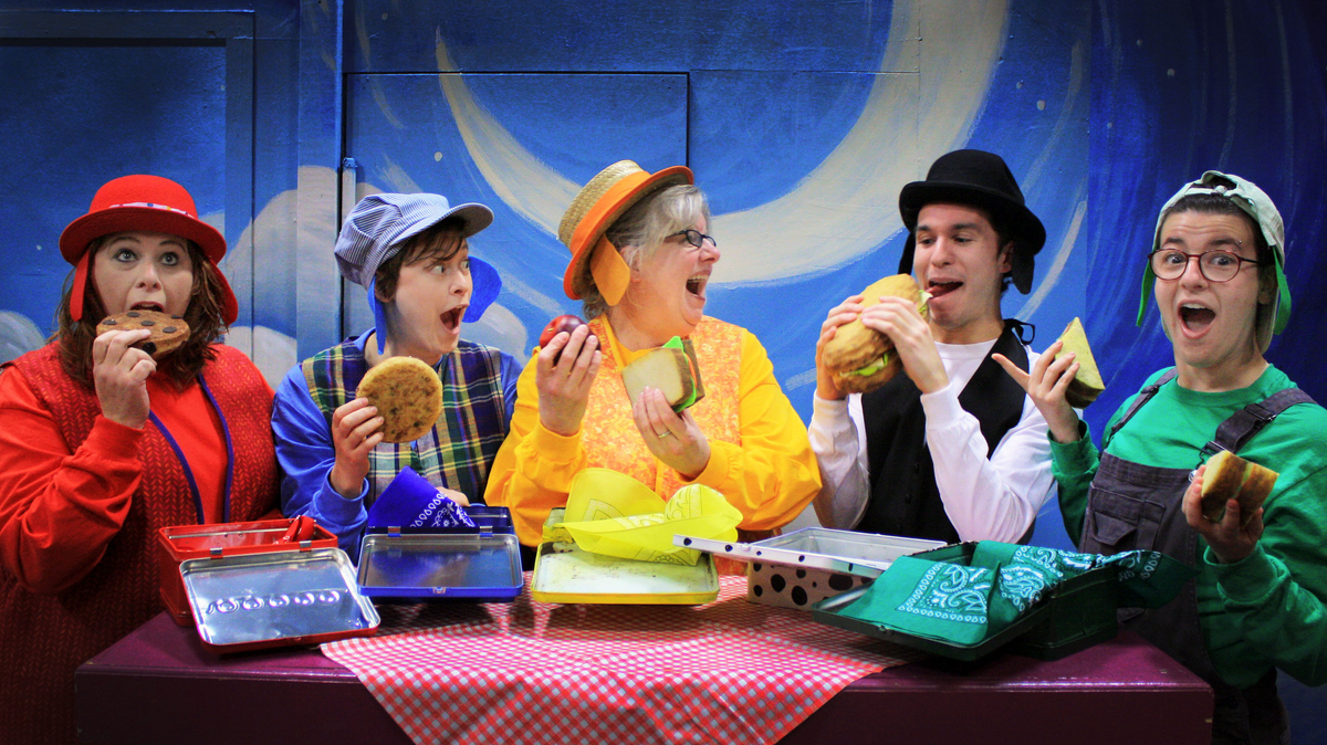 Photo from left: Christine Goode as Red Dog, Korja Giles as Blue Dog, Rynelle Bircher as Yellow Dog, Xander Layden as MC Dog, Megan Rosenberg as Green Dog.