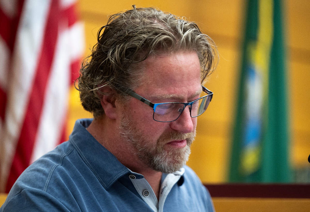 Derek Sanders, brother of Jim Sanders, speaks at the resentencing of Amanda Knight, 36, for her role in the 2010 home invasion murder of Jim Sanders, at Pierce County Superior Court, on Friday, Jan. 10, 2025, in Tacoma, Wash.