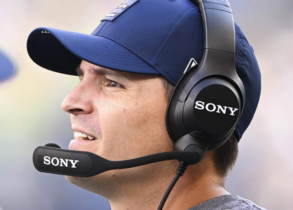 Seattle Seahawks head coach Mike Macdonald looks on from the sidelines during the fourth quarter of the game against the New Orleans Saints at Lumen Field, on Sunday, Sept. 21, 2025 in Seattle.