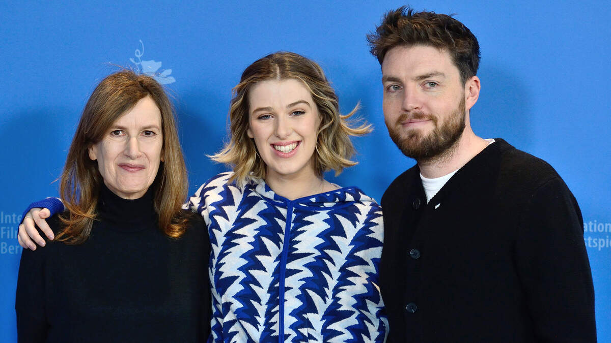 From left, Joanna Hogg, Honor Swinton-Byrne and Tom Burke attend photo call for “The Souvenir” as part of the 69th Berlin International Film Festival, Berlinale, on Feb. 12, 2019 in Berlin, Germany.