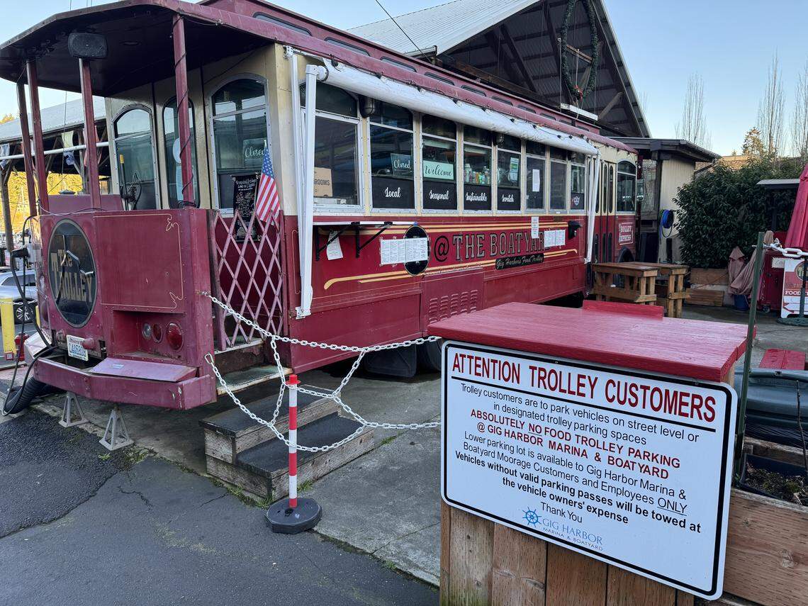 The Trolley at the Boatyard operates out of a converted red trolley at 3119 Harborview Dr. in Gig Harbor, Wash., pictured Sunday, Jan. 19, 2025.