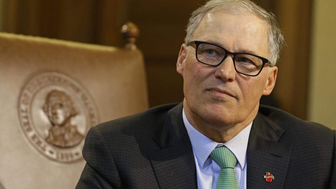 Washington Gov. Jay Inslee, seen here in April 2017, has spent all or parts of 49 days on more than a dozen trips out of the state in his role as chairman of the Democratic Governors Association.